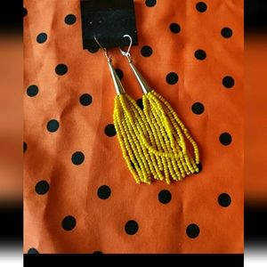 Yellow beaded tassell earings